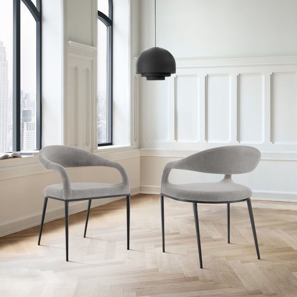Set of Two Gray And Black Upholstered Polyester Open Back Dining Arm Chairs HomeRoots