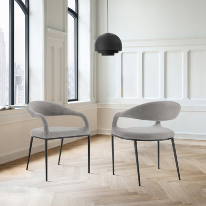 Set of Two Gray And Black Upholstered Polyester Open Back Dining Arm Chairs HomeRoots