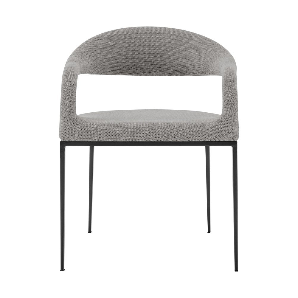 Set of Two Gray And Black Upholstered Polyester Open Back Dining Arm Chairs HomeRoots