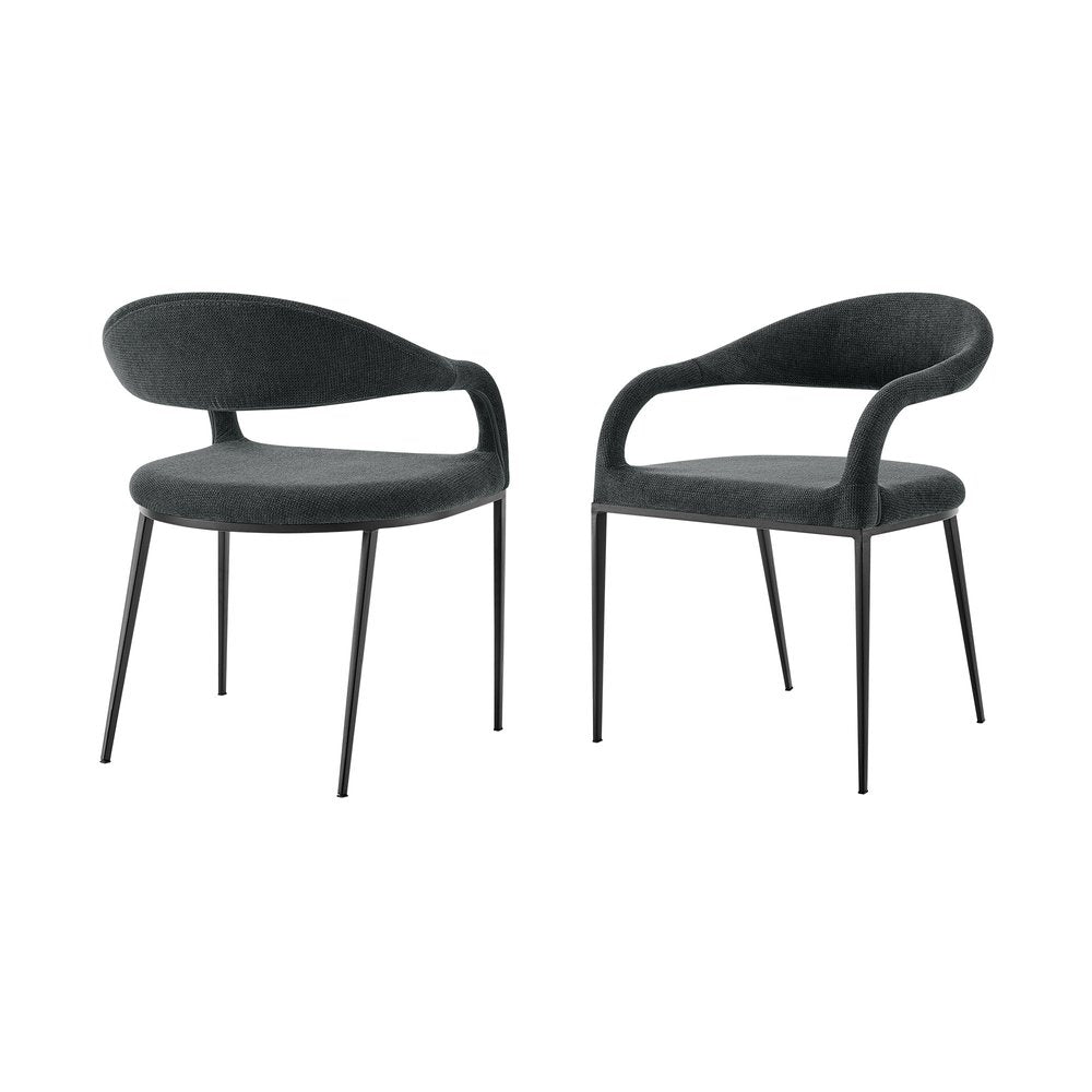 Set of Two Gray And Black Upholstered Polyester Open Back Dining Arm Chairs HomeRoots