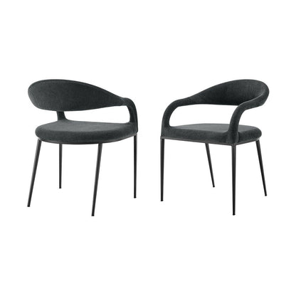 Set of Two Gray And Black Upholstered Polyester Open Back Dining Arm Chairs HomeRoots