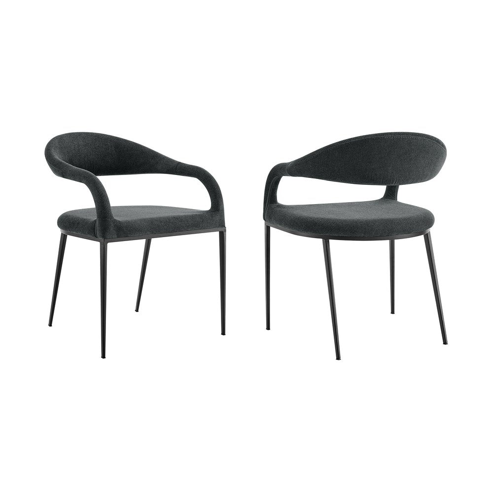 Set of Two Gray And Black Upholstered Polyester Open Back Dining Arm Chairs HomeRoots