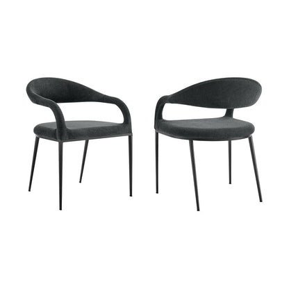Set of Two Gray And Black Upholstered Polyester Open Back Dining Arm Chairs HomeRoots