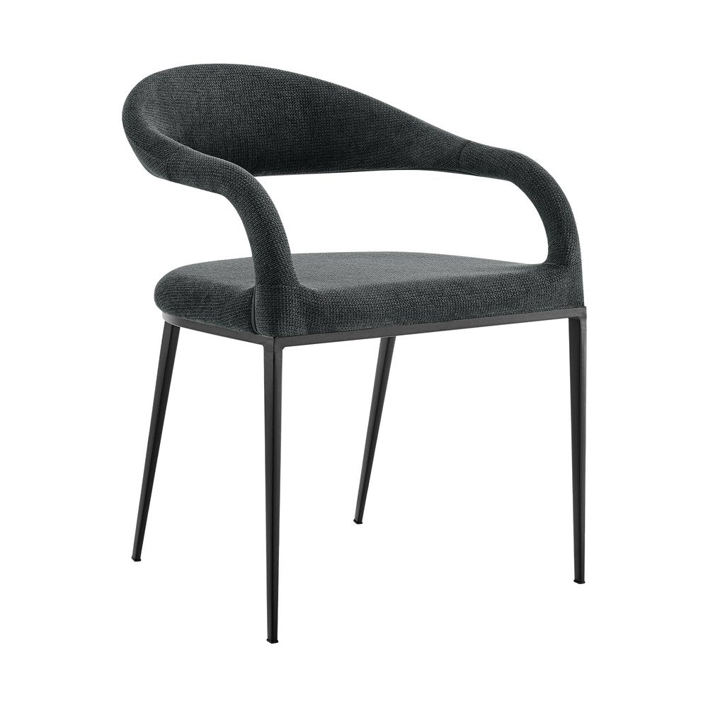Set of Two Gray And Black Upholstered Polyester Open Back Dining Arm Chairs HomeRoots