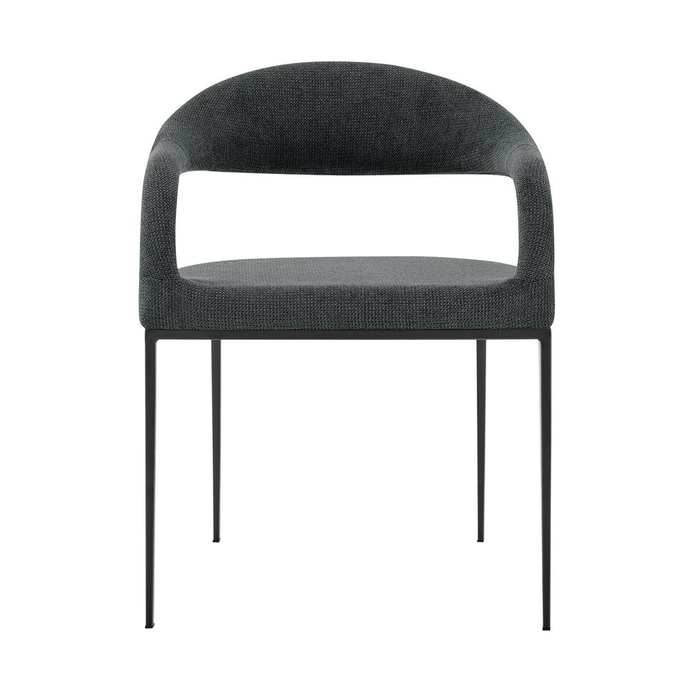 Set of Two Gray And Black Upholstered Polyester Open Back Dining Arm Chairs HomeRoots