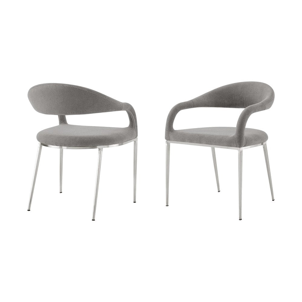 Set of Two Gray And Silver Upholstered Polyester Open Back Dining Arm Chairs HomeRoots