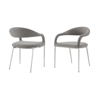 Set of Two Gray And Silver Upholstered Polyester Open Back Dining Arm Chairs HomeRoots