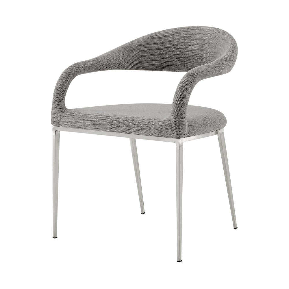 Set of Two Gray And Silver Upholstered Polyester Open Back Dining Arm Chairs HomeRoots