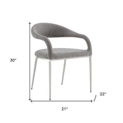 Set of Two Gray And Silver Upholstered Polyester Open Back Dining Arm Chairs HomeRoots
