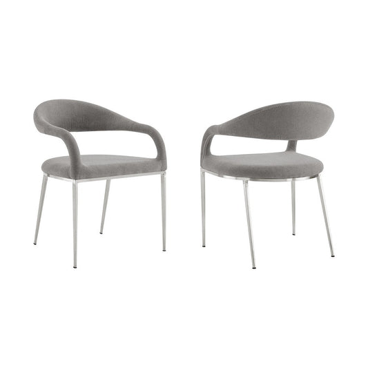 Set of Two Gray And Silver Upholstered Polyester Open Back Dining Arm Chairs HomeRoots