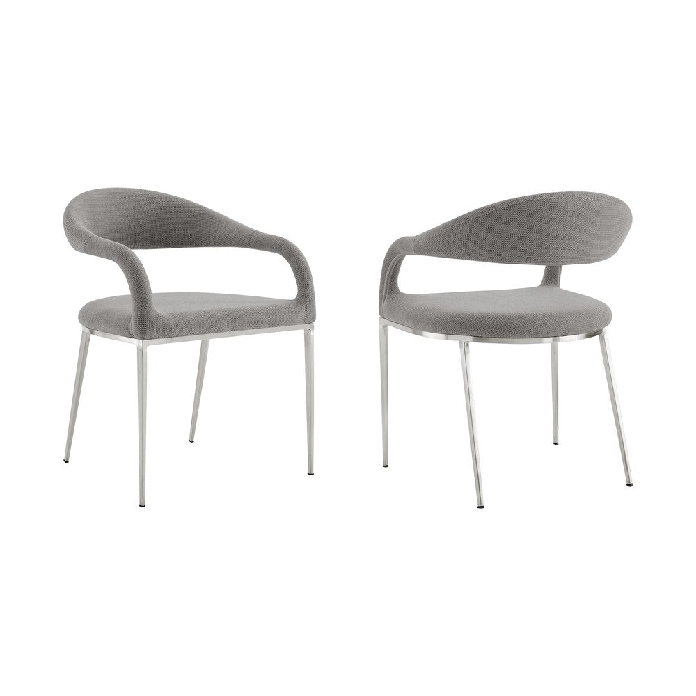 Set of Two Gray And Silver Upholstered Polyester Open Back Dining Arm Chairs HomeRoots