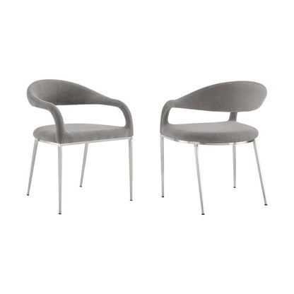 Set of Two Gray And Silver Upholstered Polyester Open Back Dining Arm Chairs HomeRoots