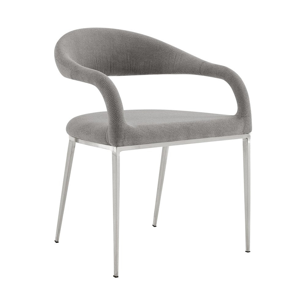 Set of Two Gray And Silver Upholstered Polyester Open Back Dining Arm Chairs HomeRoots