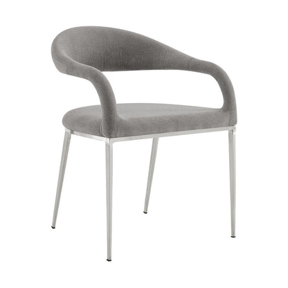 Set of Two Gray And Silver Upholstered Polyester Open Back Dining Arm Chairs HomeRoots