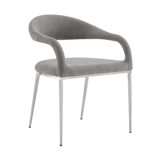 Set of Two Gray And Silver Upholstered Polyester Open Back Dining Arm Chairs HomeRoots