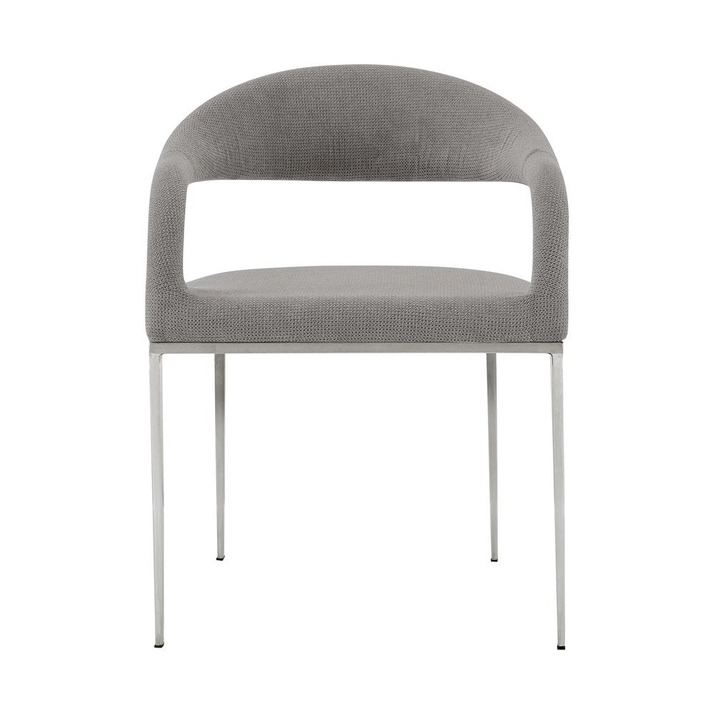 Set of Two Gray And Silver Upholstered Polyester Open Back Dining Arm Chairs HomeRoots