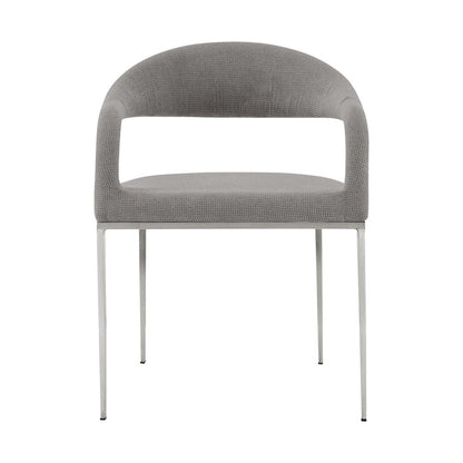 Set of Two Gray And Silver Upholstered Polyester Open Back Dining Arm Chairs HomeRoots