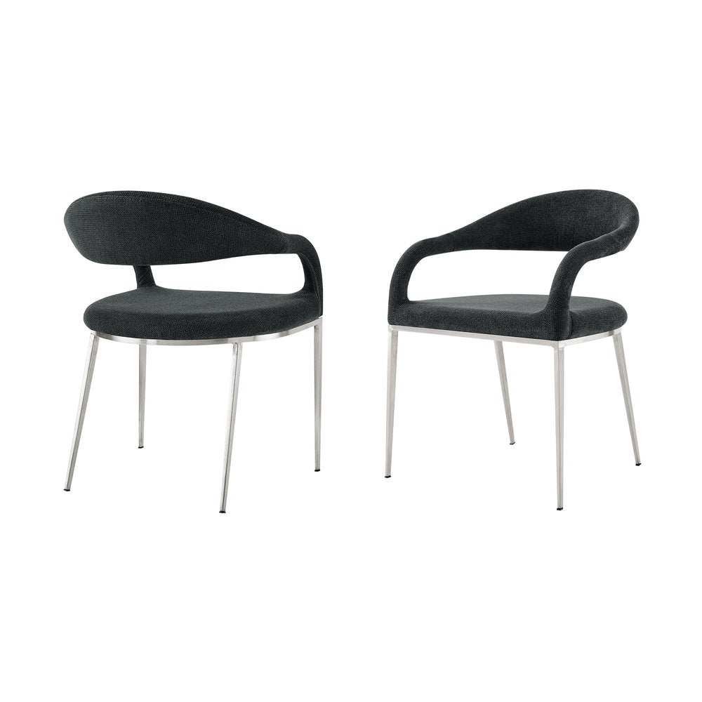 Set of Two Gray And Silver Upholstered Polyester Open Back Dining Arm Chairs HomeRoots