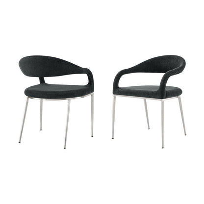 Set of Two Gray And Silver Upholstered Polyester Open Back Dining Arm Chairs HomeRoots