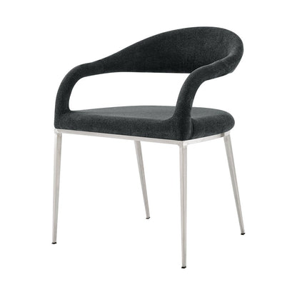 Set of Two Gray And Silver Upholstered Polyester Open Back Dining Arm Chairs HomeRoots