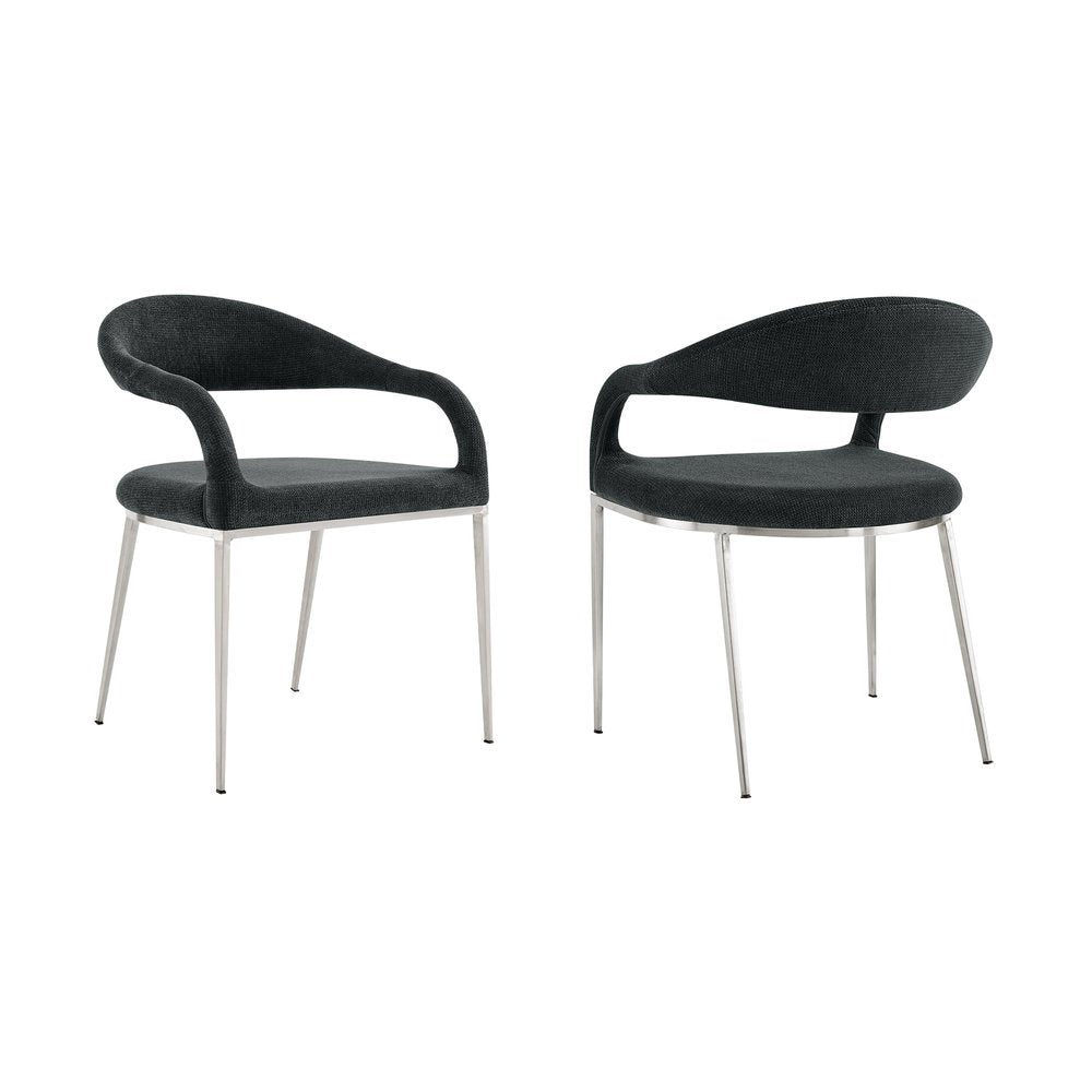 Set of Two Gray And Silver Upholstered Polyester Open Back Dining Arm Chairs HomeRoots
