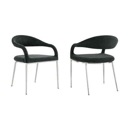 Set of Two Gray And Silver Upholstered Polyester Open Back Dining Arm Chairs HomeRoots