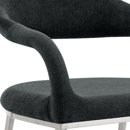 Set of Two Gray And Silver Upholstered Polyester Open Back Dining Arm Chairs HomeRoots