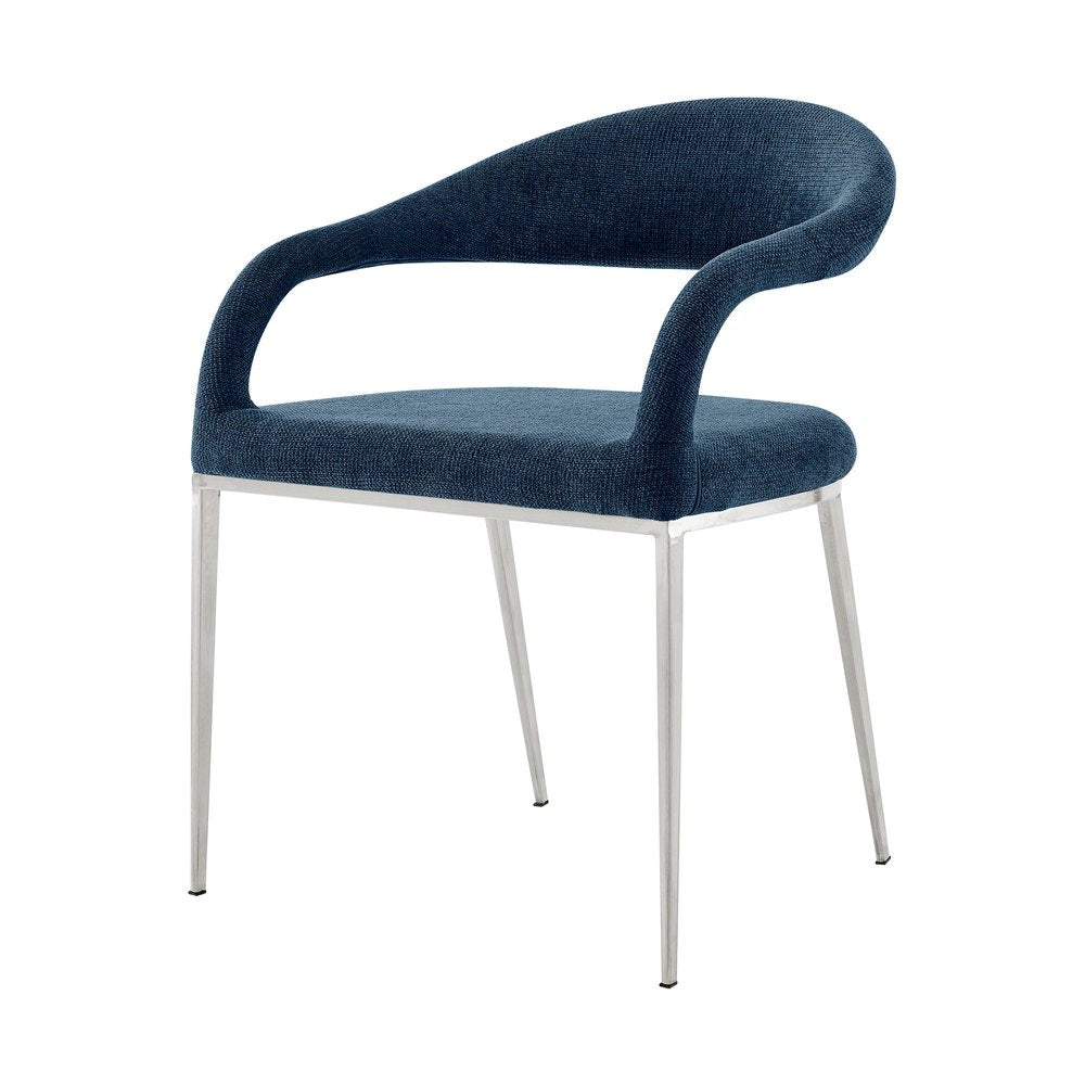 Set of Two Blue And Silver Upholstered Polyester Open Back Dining Arm Chairs HomeRoots