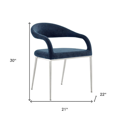 Set of Two Blue And Silver Upholstered Polyester Open Back Dining Arm Chairs HomeRoots