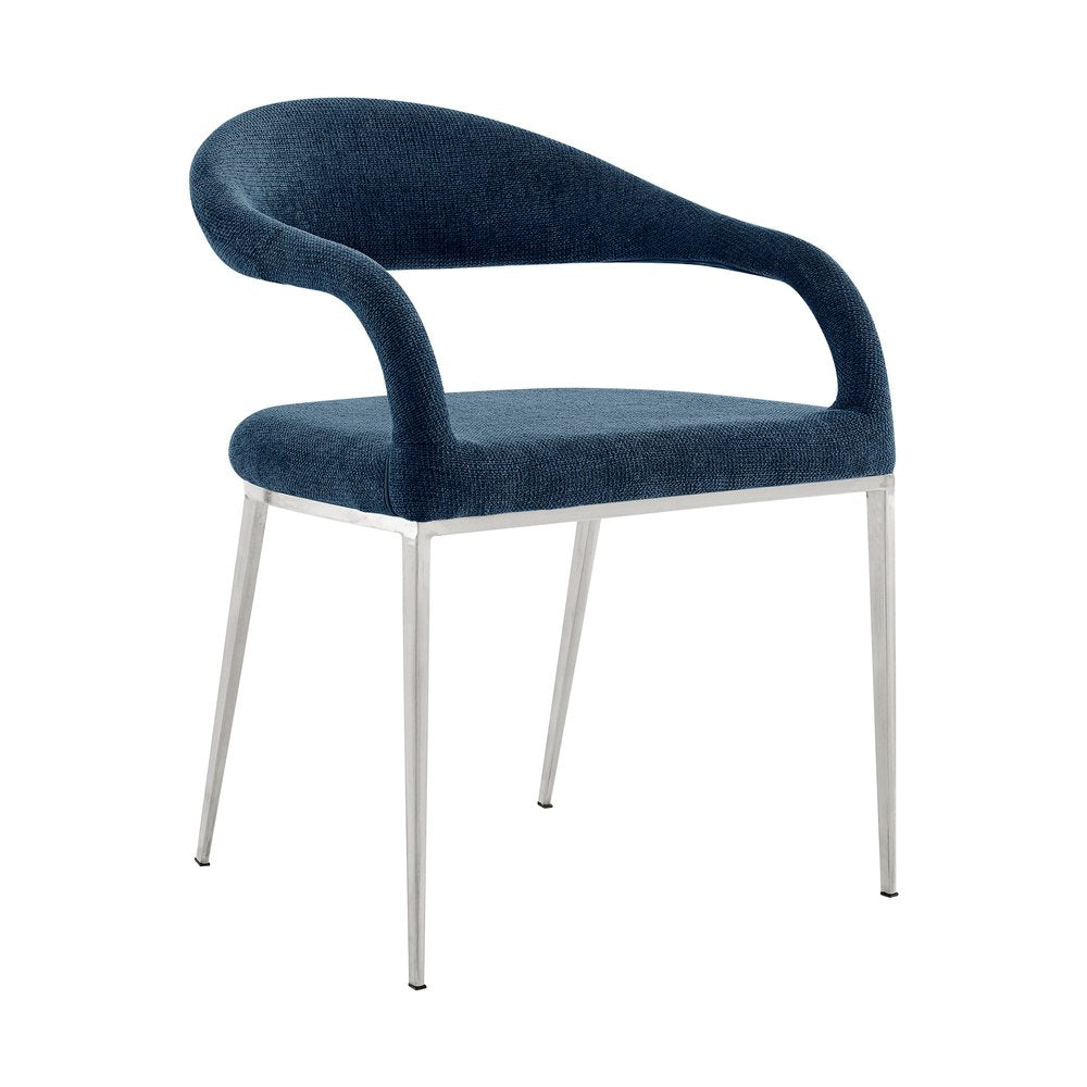 Set of Two Blue And Silver Upholstered Polyester Open Back Dining Arm Chairs HomeRoots
