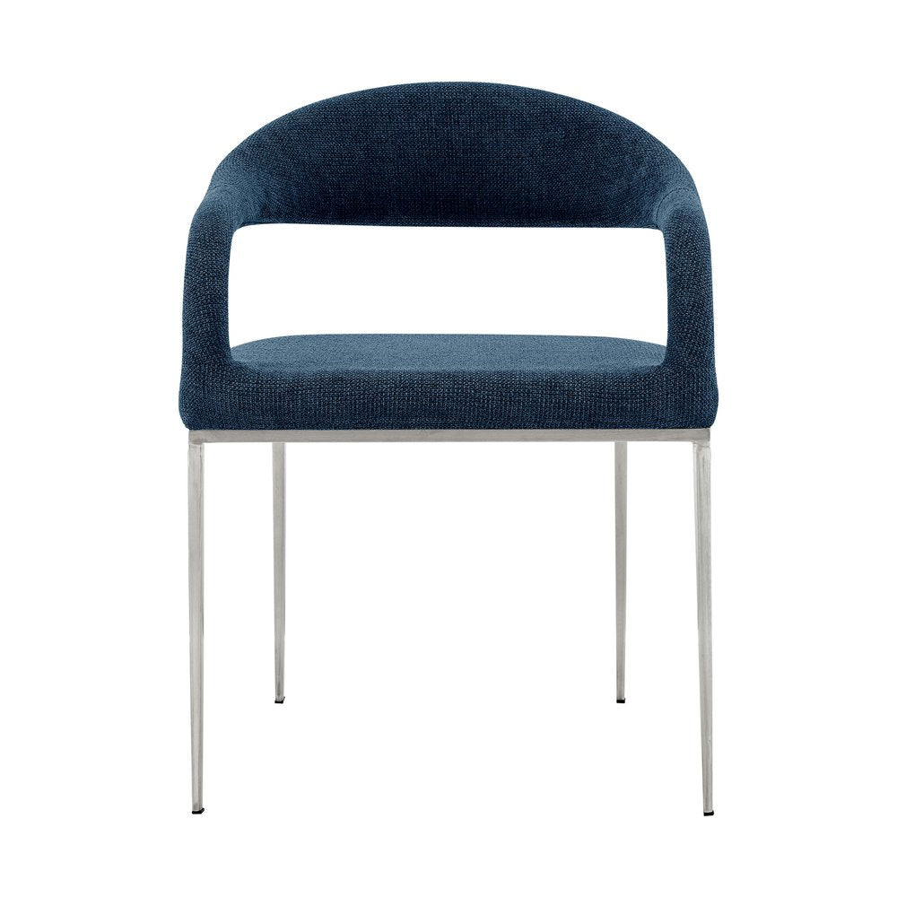 Set of Two Blue And Silver Upholstered Polyester Open Back Dining Arm Chairs HomeRoots