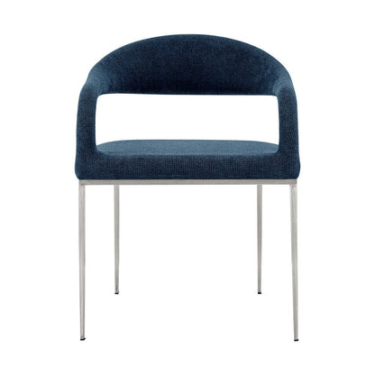 Set of Two Blue And Silver Upholstered Polyester Open Back Dining Arm Chairs HomeRoots