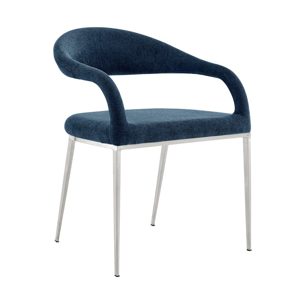 Set of Two Blue And Silver Upholstered Polyester Open Back Dining Arm Chairs HomeRoots
