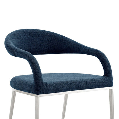 Set of Two Blue And Silver Upholstered Polyester Open Back Dining Arm Chairs HomeRoots