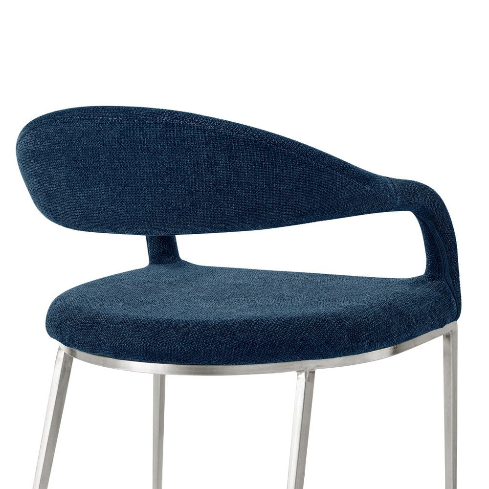 Set of Two Blue And Silver Upholstered Polyester Open Back Dining Arm Chairs HomeRoots
