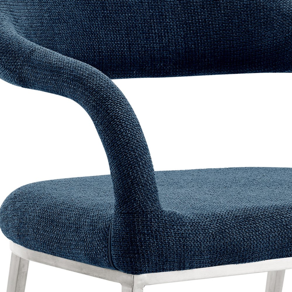 Set of Two Blue And Silver Upholstered Polyester Open Back Dining Arm Chairs HomeRoots