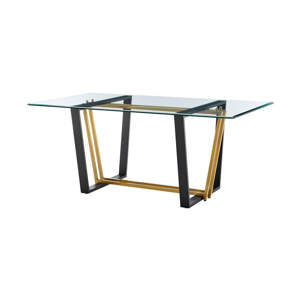 72" Clear And Gold Glass And Iron Sled Base Dining Table HomeRoots