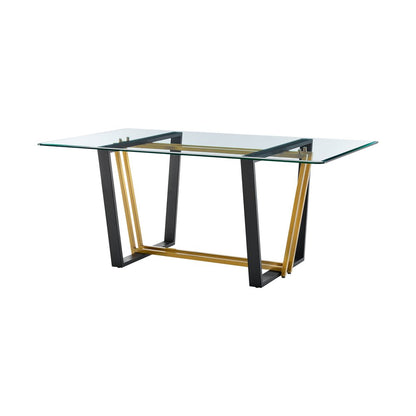 72" Clear And Gold Glass And Iron Sled Base Dining Table HomeRoots