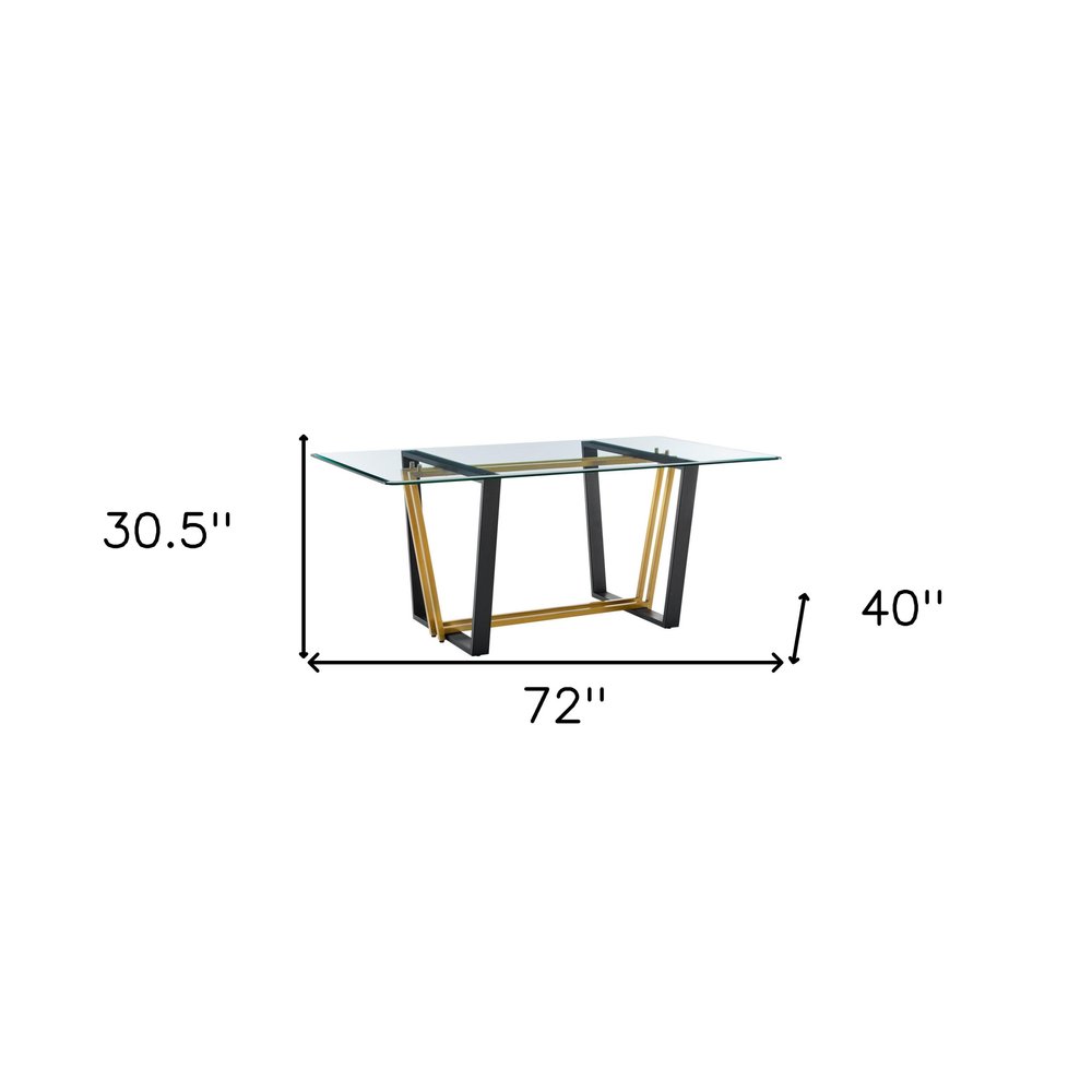 72" Clear And Gold Glass And Iron Sled Base Dining Table HomeRoots