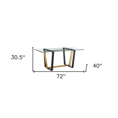 72" Clear And Gold Glass And Iron Sled Base Dining Table HomeRoots