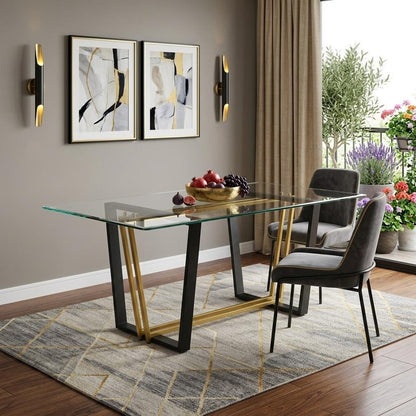 72" Clear And Gold Glass And Iron Sled Base Dining Table HomeRoots
