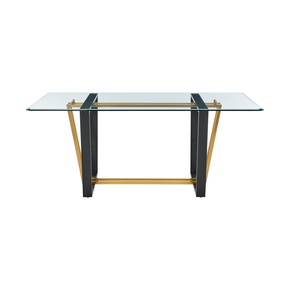 72" Clear And Gold Glass And Iron Sled Base Dining Table HomeRoots