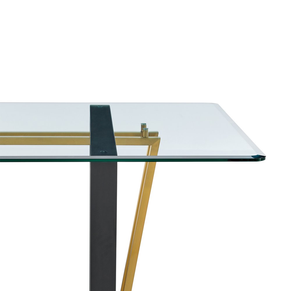 72" Clear And Gold Glass And Iron Sled Base Dining Table HomeRoots
