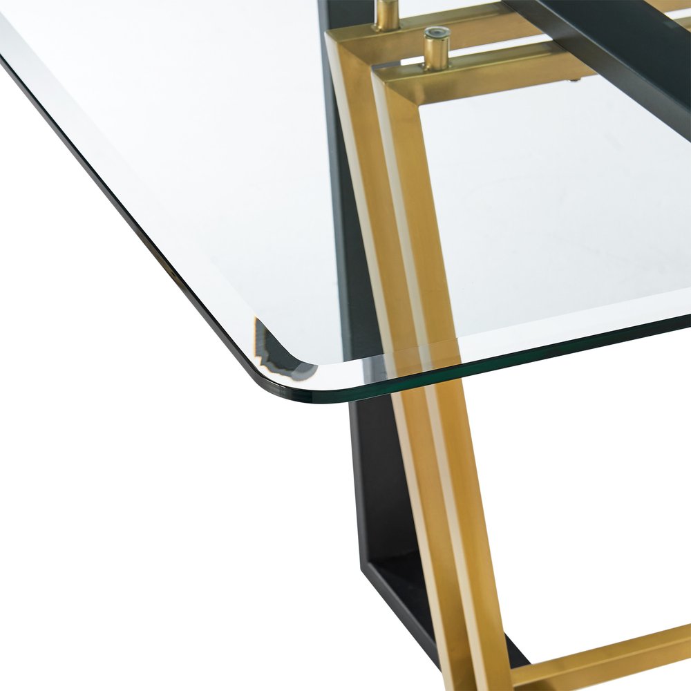 72" Clear And Gold Glass And Iron Sled Base Dining Table HomeRoots
