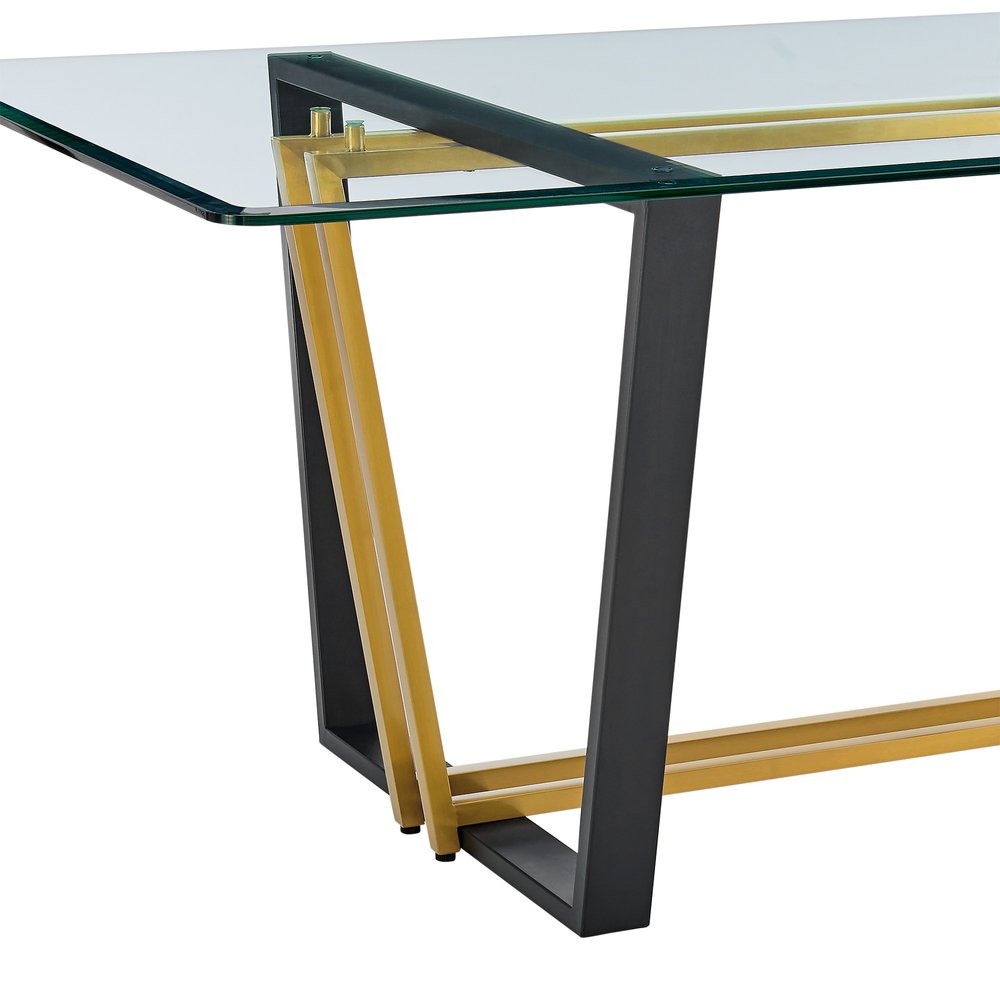 72" Clear And Gold Glass And Iron Sled Base Dining Table HomeRoots