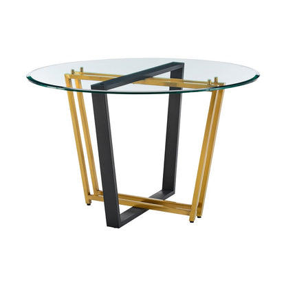 48" Clear And Gold Glass And Iron Sled Base Round Top Dining Table HomeRoots