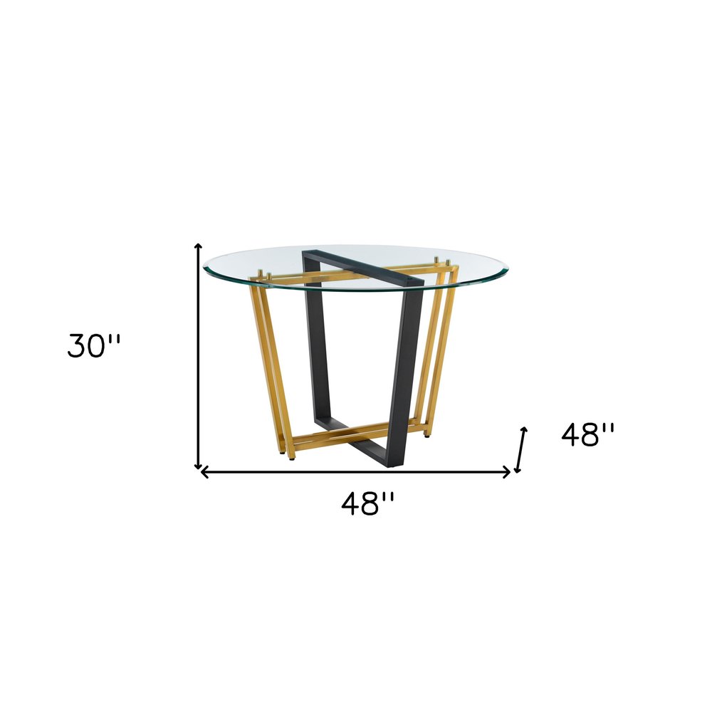 48" Clear And Gold Glass And Iron Sled Base Round Top Dining Table HomeRoots