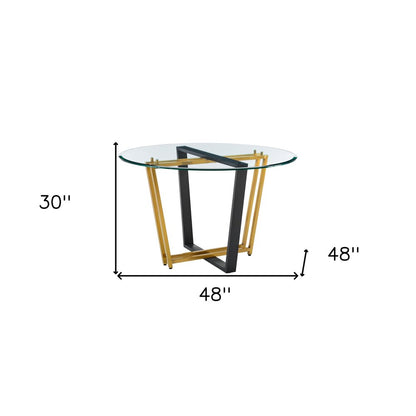 48" Clear And Gold Glass And Iron Sled Base Round Top Dining Table HomeRoots