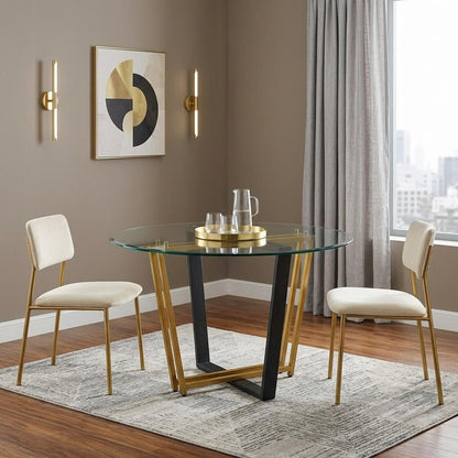 48" Clear And Gold Glass And Iron Sled Base Round Top Dining Table HomeRoots