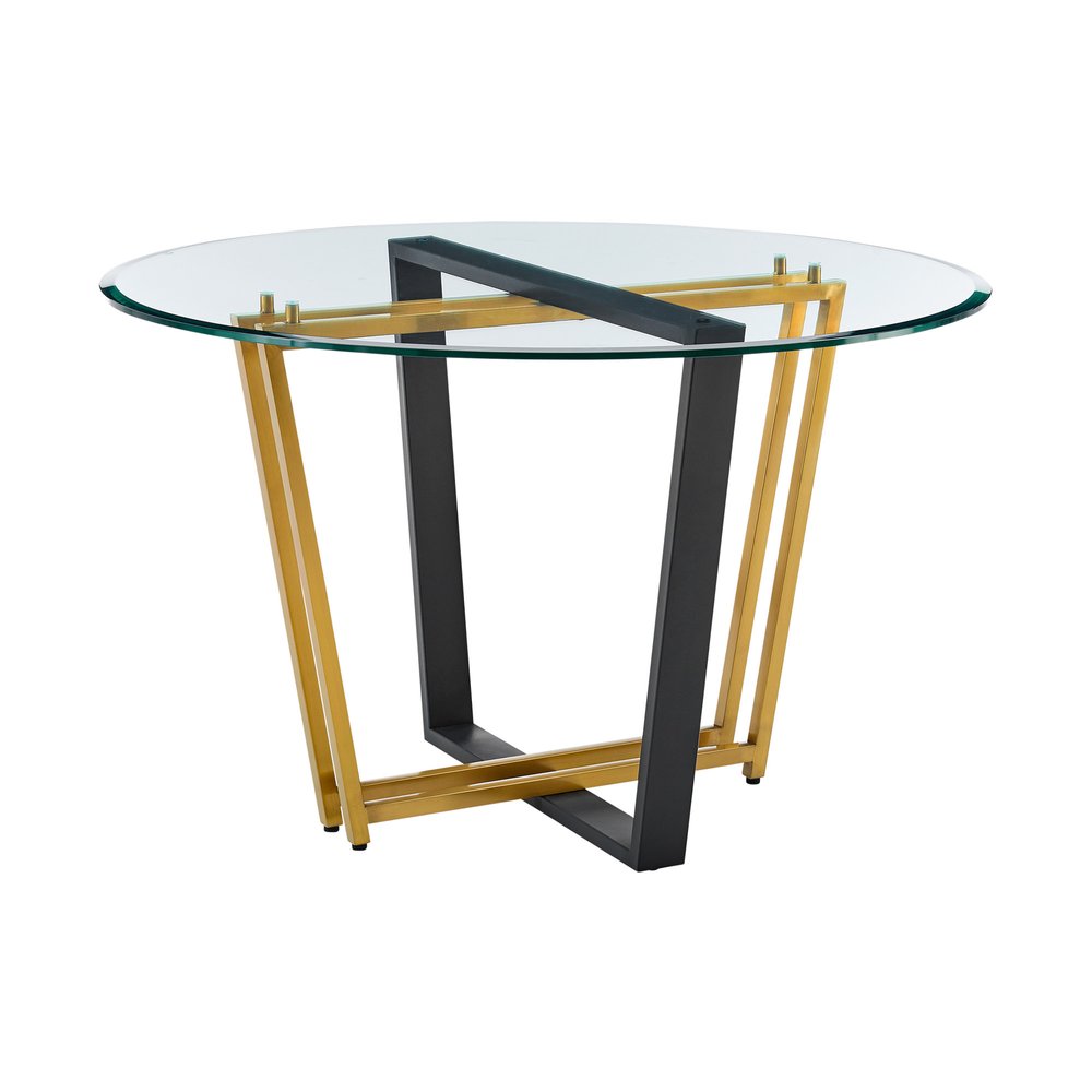 48" Clear And Gold Glass And Iron Sled Base Round Top Dining Table HomeRoots